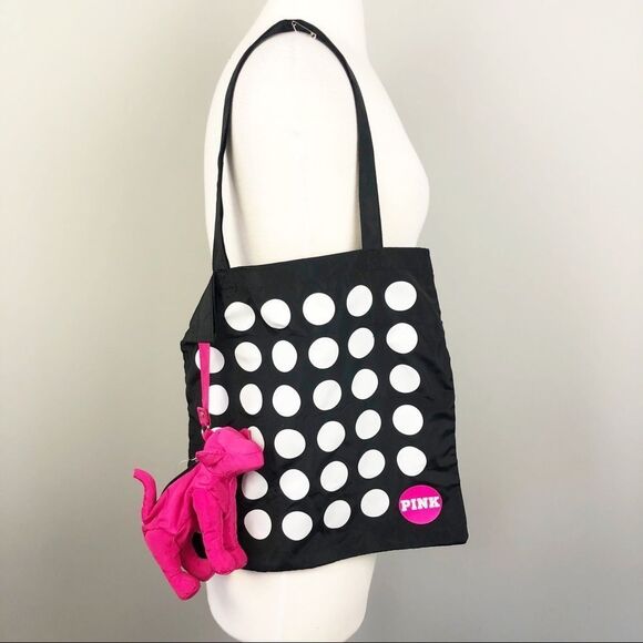 PINK Victoria's Secret Handbags - PINK Victoria's Secret Black and White Polka Dot Tote Bag
